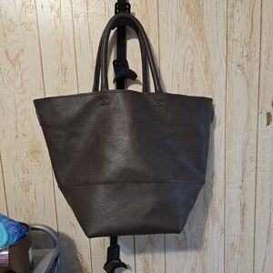 Tastefully Simple Dark Brown Textured Tote Bag 14x10x3